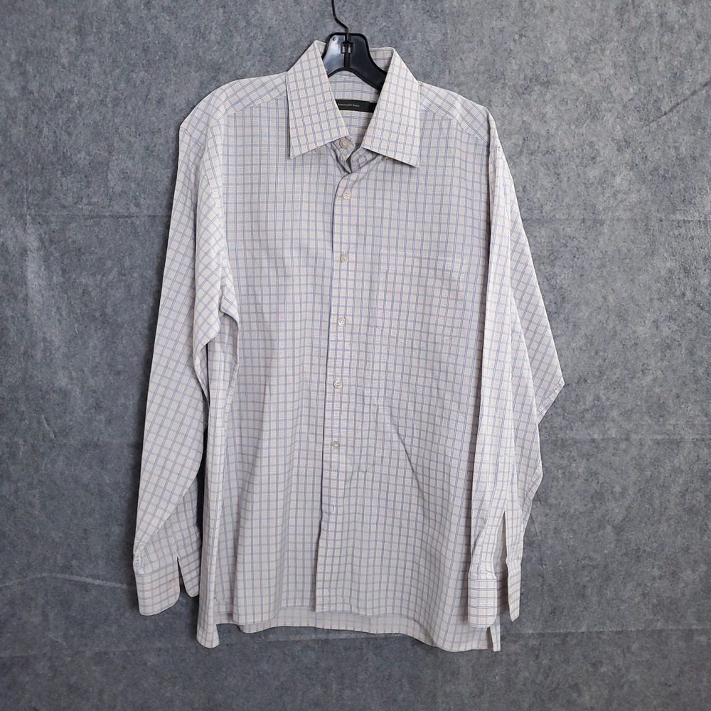 Ermenegildo Zegna Dress Shirt Mens Large Check Long Sleeve Button Down Cotton L